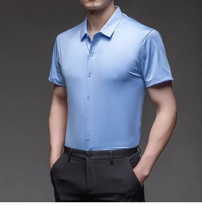 High Quality Dress Shirts For Men Business Casual Seamless Wrinkle Resistant Button Soft Elastic Luxurious Male White Clothing