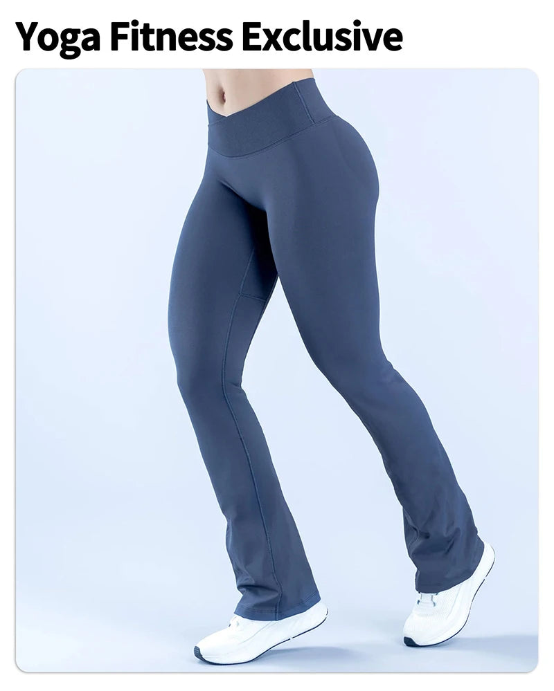 WAREBALL Women Gym Wide-leg Trousers Fitness Sport Pants V Waist Squat Proof Energy Athletic Active Pilates Flared Pants