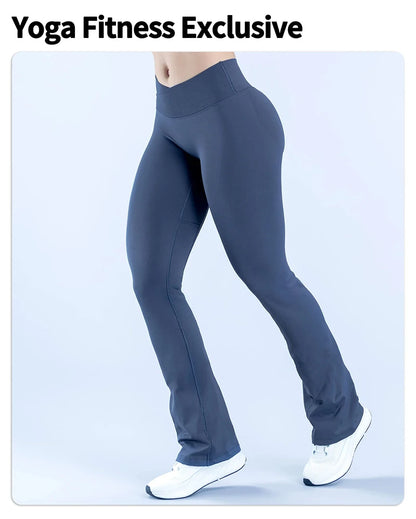 WAREBALL Women Gym Wide-leg Trousers Fitness Sport Pants V Waist Squat Proof Energy Athletic Active Pilates Flared Pants