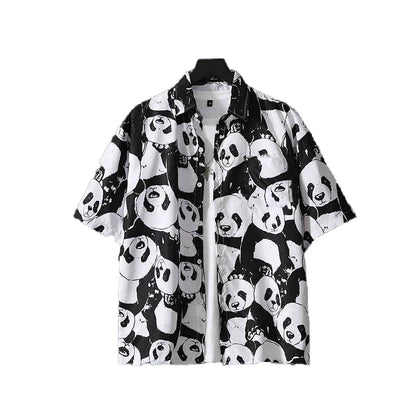 2025 Summer Men's Panda Hawaiian Shirts Loose Breathable 3d Printed Short Sleeve Beach Casual Shirts Hip Hop Streetwear