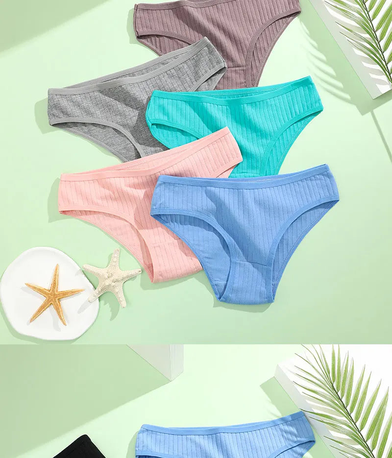 4PCS/SET Women's Cotton Panties Sexy Soft Striped Underpants 12 Solid Color Briefs Female Comfortable Stretch Lingerie M-XL
