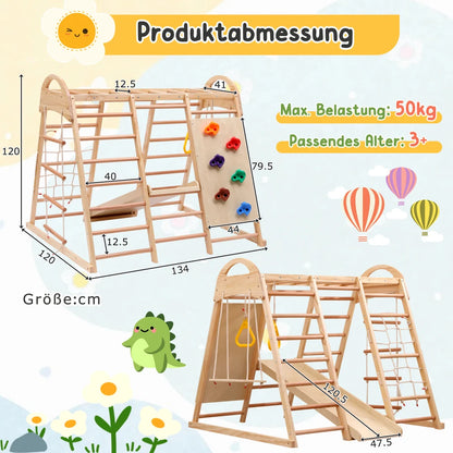 7-in-1 Climbing Scaffold, Include Swing, Swing Rings, Climbing Ladder, Climbing Board, Climbing Net, Slide, for Children's Room