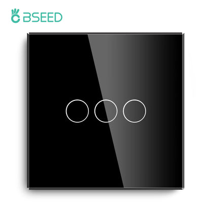 Bseed Touch Light Switch 1/2/3 Gang 1/2 Way Intermediate Stair Switch EU Power Sensor Switches Black White With Glass Panel