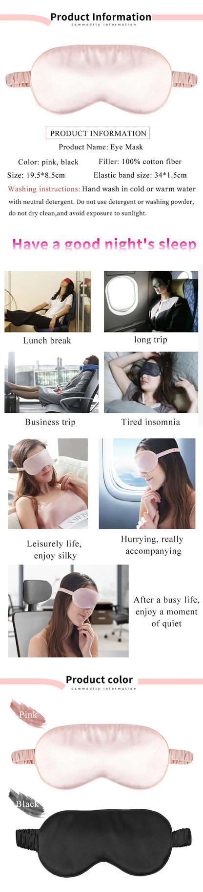 100% Pure Silk Double-Side Shading EyeShade Sleeping Eye Mask Cover Eyepatch Blindfolds Eyeshade Health Sleep Shield Light