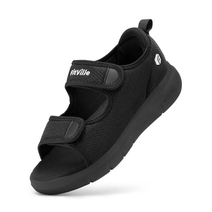 FitVille Men'S Sandals Summer Flat Shoes Widened Elderly Casual Shoe Breathable Lightweight For Plantar Fasciitis Pain Relief