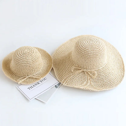 Summer New Parent-child Straw Hat Girl Casual Solid Foldable Big Brim Holiday Hats Baby Boy Beach Fisherman's Cap