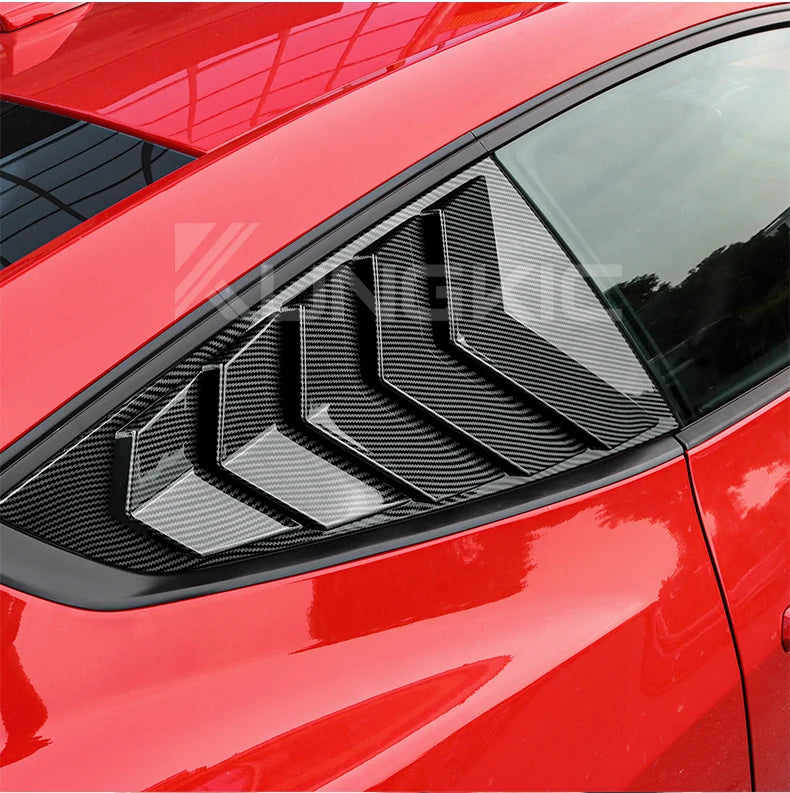 For Ford Mustang 2024 2025 2026 GT S650 Gloss Black Carbon Fiber Pattern Rear Windshield Side Spoiler Splitter Triangle Louver