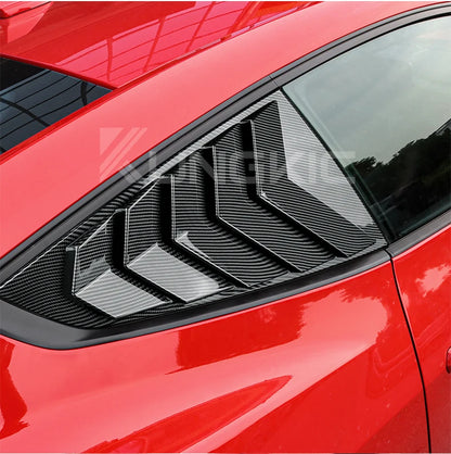 For Ford Mustang 2024 2025 2026 GT S650 Gloss Black Carbon Fiber Pattern Rear Windshield Side Spoiler Splitter Triangle Louver