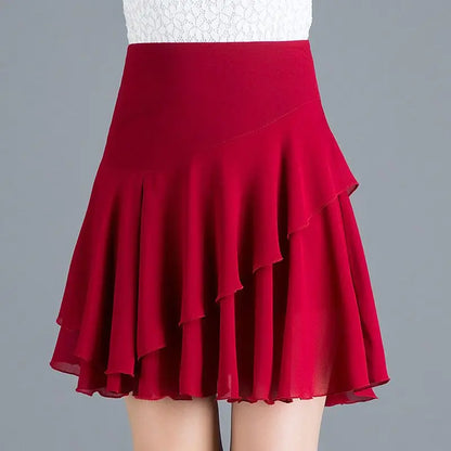 Fashion Solid Color Spliced Ruffles Chiffon Skirts Women's Clothing Summer New Loose Office Lady Elastic High Waist Skirts