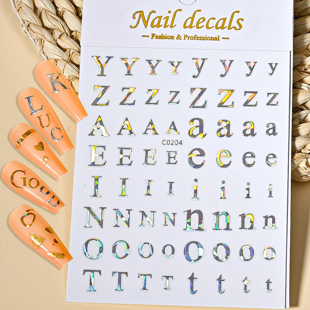 3D Glittery Gothic Letter Design Nail Art Stickers Uppercase Alphabet Letters Artistic Designs DIY Nail Art Decals Decoration #1