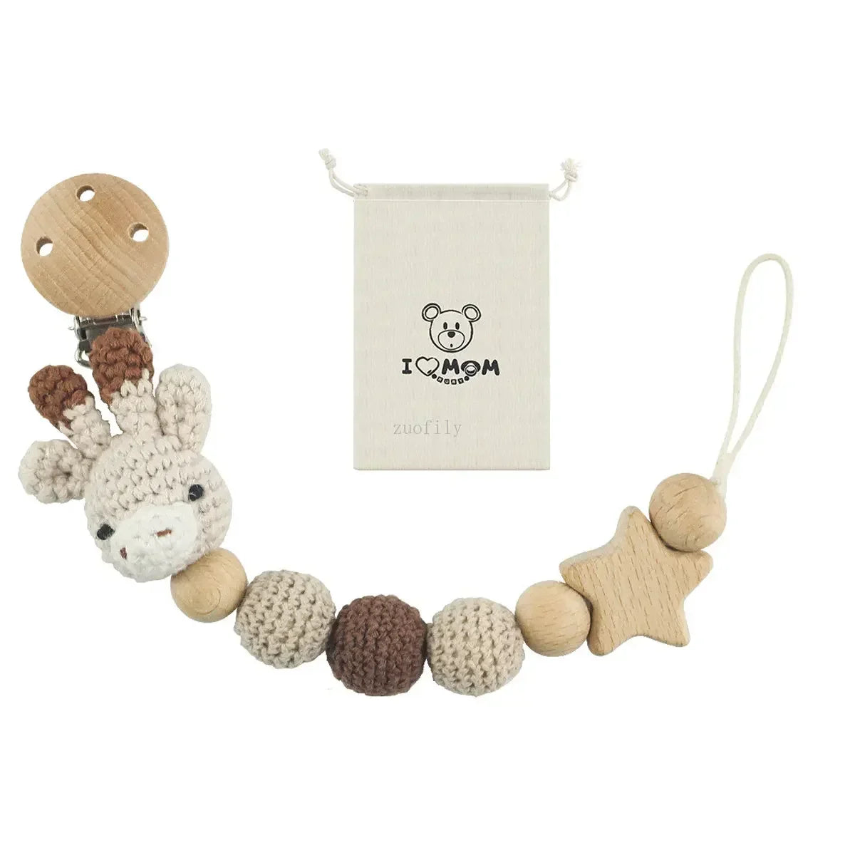 Cartoon Bunny Pacifier Chain Clip Wood Crochet Bear Teething Chain Baby Teether Soother Holder Newborn Chew Toys Pacifier Clips