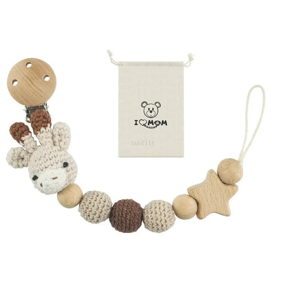 Cartoon Bunny Pacifier Chain Clip Wood Crochet Bear Teething Chain Baby Teether Soother Holder Newborn Chew Toys Pacifier Clips