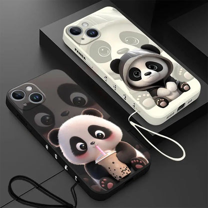 Cute Panda Phone Case for iPhone 11 13 16 Pro 14ProMax 15 Plus XS Max XR SE 8 7 12 Mini Silicone Cover Soft