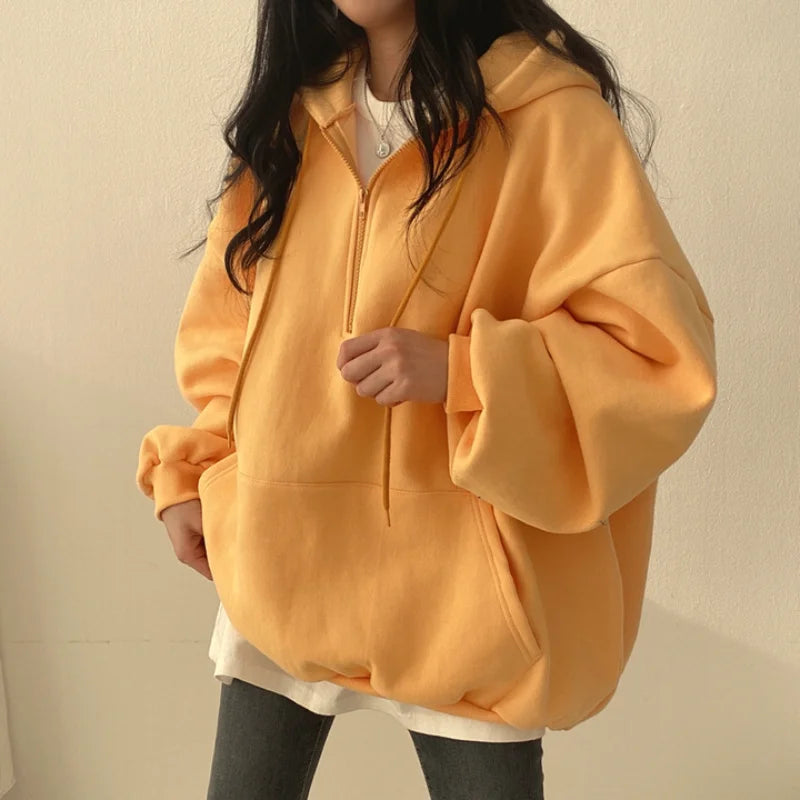 2024 Harajuku Loose Pullover Women Hoodie Oversized Top Summer Zip Up Sweatshirt Female Casual Long Sleeve Pocket Hooded