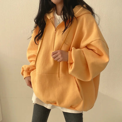 2024 Harajuku Loose Pullover Women Hoodie Oversized Top Summer Zip Up Sweatshirt Female Casual Long Sleeve Pocket Hooded