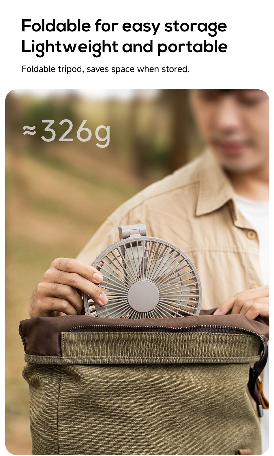 XIAOTREE Portable Handheld Rechargeable Fan LED Digital Display 180°Adjustable Rechargeable Fan 4 Speed Wind Camping Tripod Fan