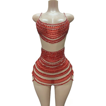 Thin Suspenders Fake Meat Mini Hip Skirt Bar Dance Dress Music Festival Singer Costume Party High-end Performance Dress Vestito