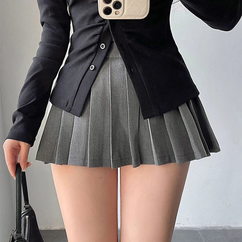 Pleated Skirt with Shorts Women Sexy High Waist Irregular White Black A-line Gyaru Tennis extreme Mini Skirt School