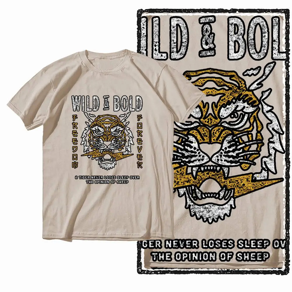 G41 Beige Vintage 100% Cotton Tiger Printed Men's T-shirt |  Streetwear Big Size Cool O-neck men's Tee Tshirt