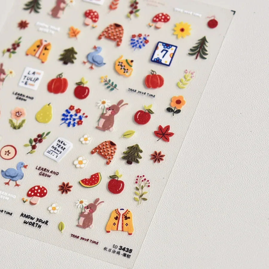 5D Pudding Jelly Dessert Fruit Cherry Pink Claw Print Bowknot Tie knot Love Heart Stars Nail Art Sticker Adhesive Manicure Decal