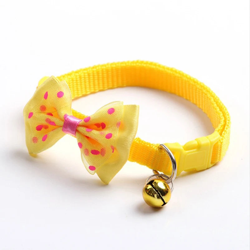 Fashionable bow dog and cat collar soft and comfortable pet accessory set with bell universal collar for cats and dogs