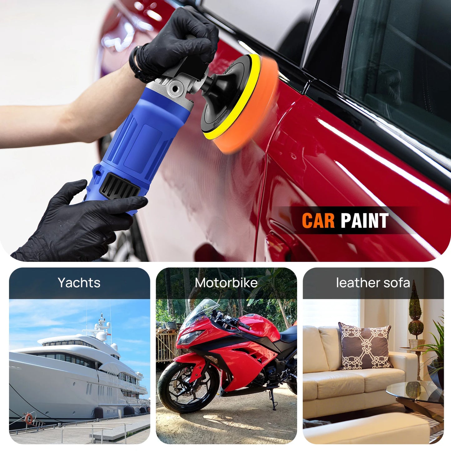 6000W Car Polishers and Buffers, Electric Car Polisher Machine with 6 Variable Speed 150-180mm Buffer Polishing Waxing Machine