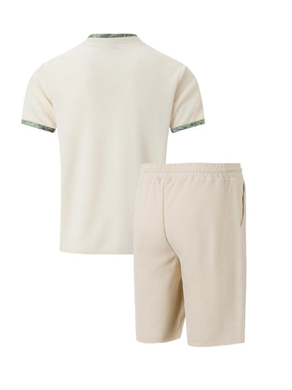 2026 Men Europe and the United States new summer Waffle solid color zip-up lapel short-sleeve suit shorts two sets