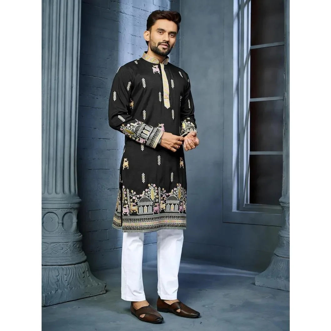Muslim Kurtta Caftan Dubai Men'S Robe Long-Sleeved Ethnic Style Stand Collar Arabic Clothing National style Middle Eastern