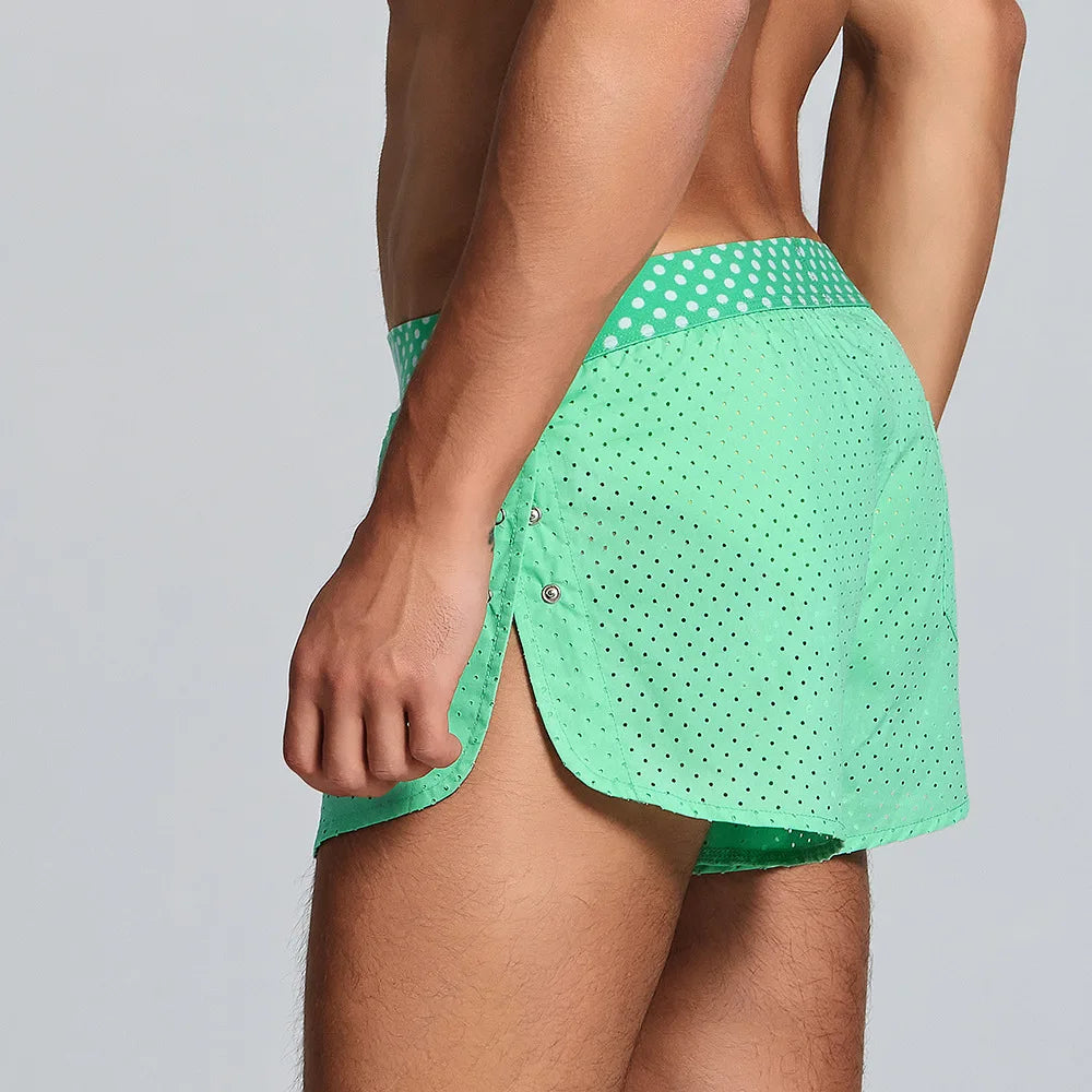 Men's Casual Shorts Side Fork Button Design Outdoor Aro Pants Mesh Breath Summer Beach Board Shorts Teenager Home Jog Gym Trunks