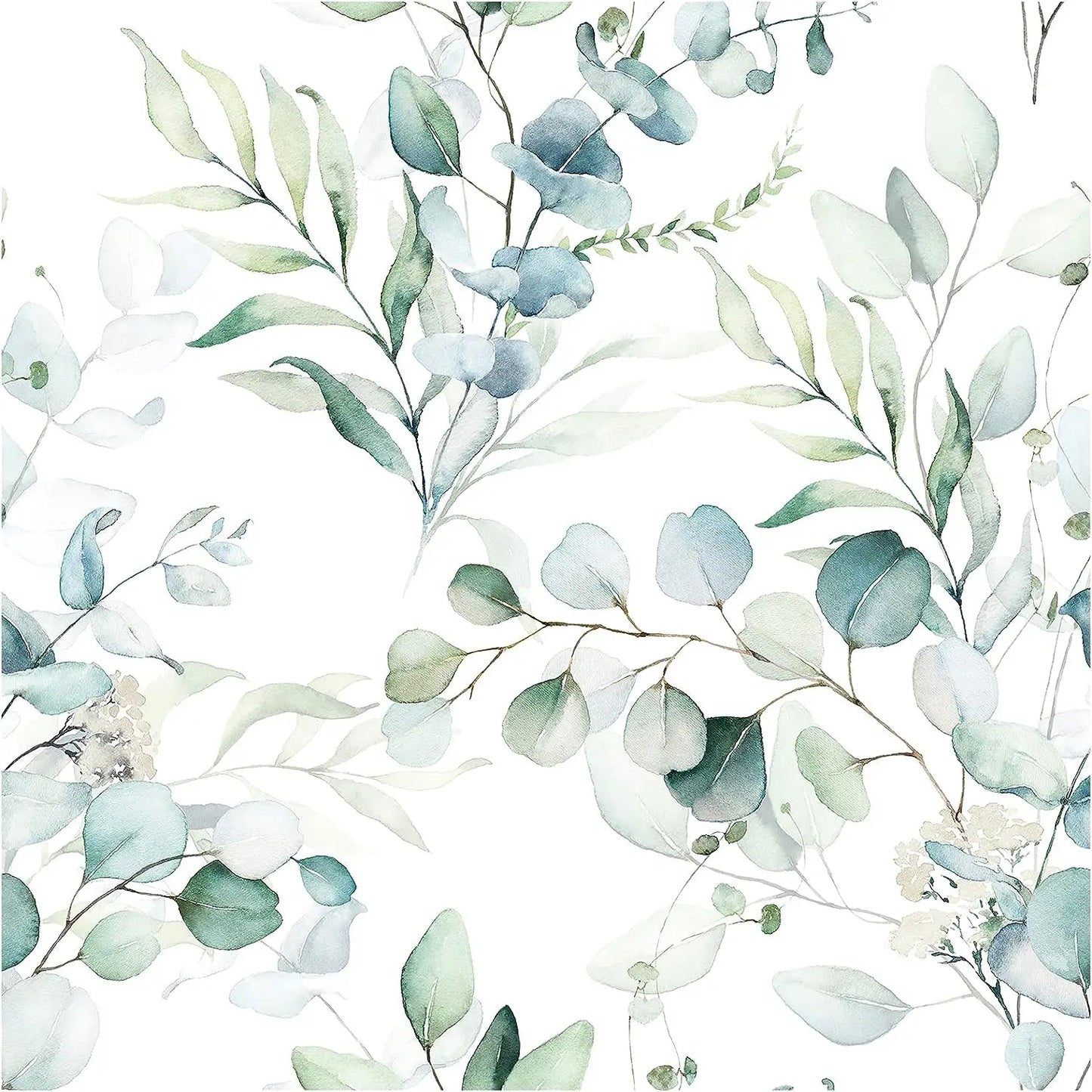 Green Leaves Peel and Stick Wallpaper Green/White Eucalyptus Leaf Floral Self Adhesive Wallpaper Wall Mural Home Nursery Decor