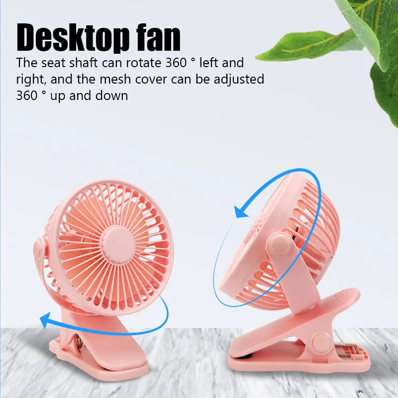 Clip Fan 3 Speed Electric fan USB Quiet Mini Home Office Desk Fans Air Cooler Outdoor Portable Cooling Clip on Fan for Strollers