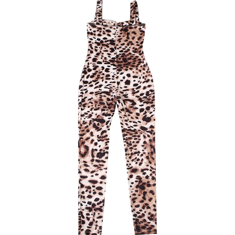 VEITCHE Leopard Printed Women Summer Jumpsuits Sexy Hot Popular Low Neck Spaghetti Strap Skinny Overalls Female Trend Midnight
