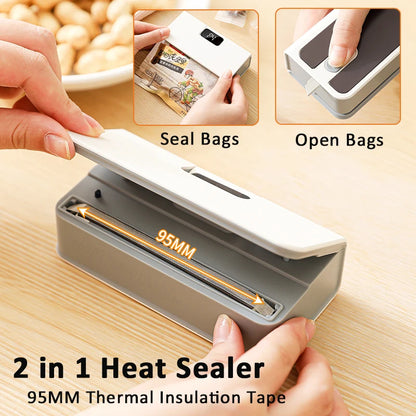 Bag Sealer Mini Plastic Bags Sealer 2in1 Portable Packaging thermal Sealing Machine Rechargeable Food Storage Plastic Bag Sealer