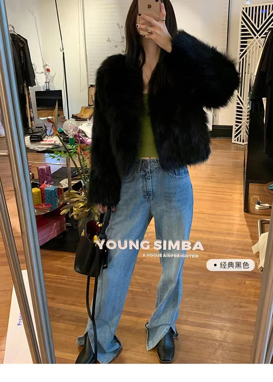 2025 Winter Female Faux Fur Jacket Short Design Long Sleeve O-neck Lightweight Women's Fur Coats Lady Fashion Outwear Cardigans