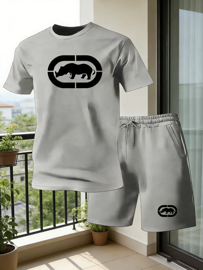 Men's Summer Breathable Sportswear Round Neck Short Sleeved Five Quarter Shorts Lightweight and Comfortable Sports Style Set