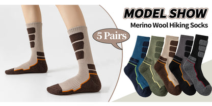 5 Pairs Merino Wool Hiking Socks For Women & Man Compression Support Sweat Absorbina Breathable Thick Cushion For Festival Gift Sock