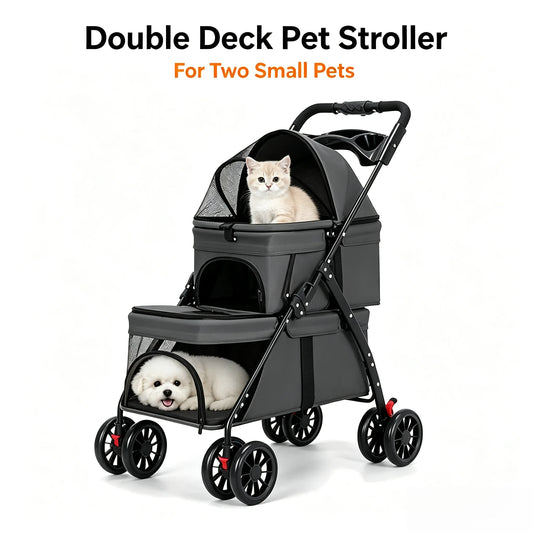Dual‑Layer Pet Stroller Foldable Travel Dog Cat Cart Breathable Mesh Wagon with Cup Holder Storage Bag for Small Animals