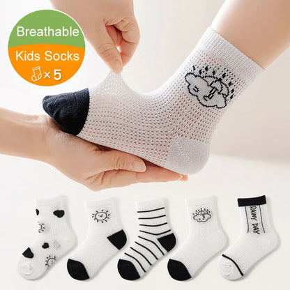 5 Pairs 1 To 12 Years Children's Socks 2026 Spring Summer Baby Boys Girls Cotton Mesh Breathable Thin Soft Cute Socks Kids Socks