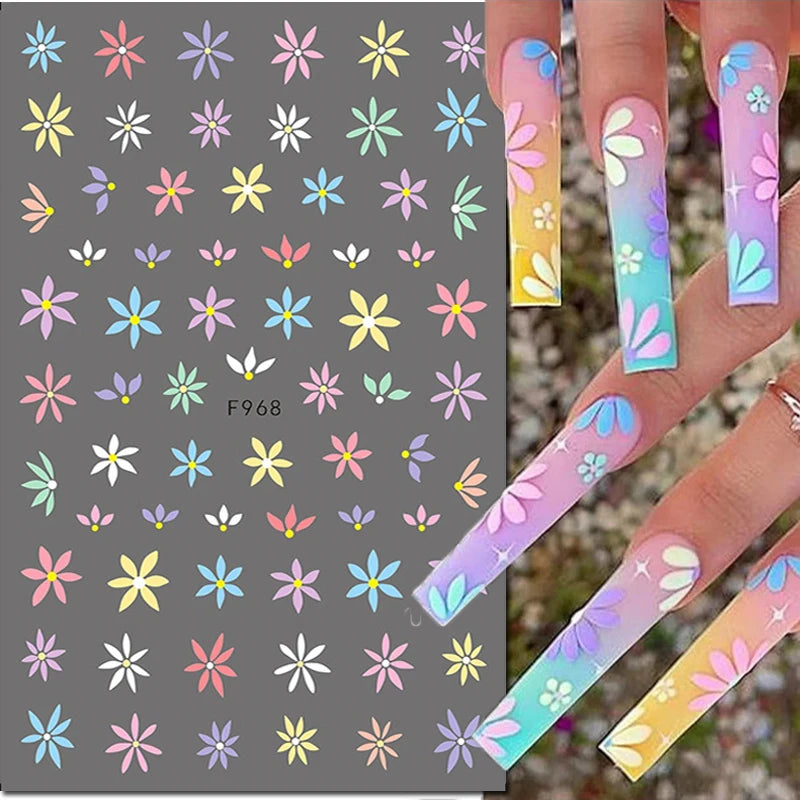 3d Nail Art Decals Spring Booming Violets Lavenders Purple Blue Pink Flowers Butterflys Stickers Decoration For Nail Tips Beauty