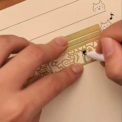 1PC Cat Ruler Hollow Metal Bookmark Ruler Multifunctional Ruler for Painting Drawing Diary Hand Account Tool Cute Gift
