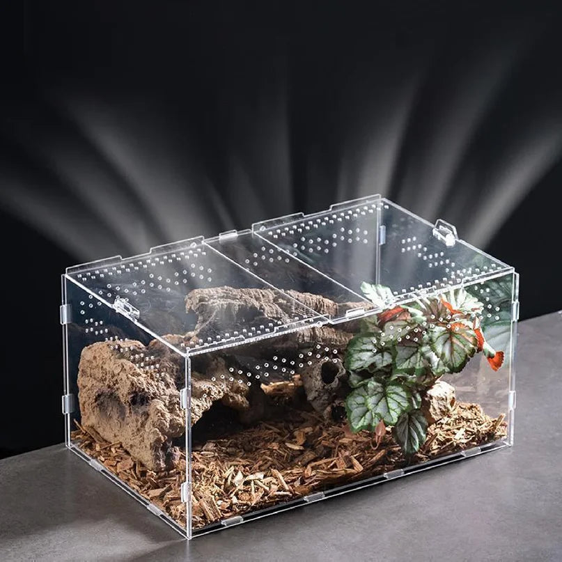 Acrylic Transparent Reptile Terrarium Breeding Box Turtle Cage Nano Arboreal Tarantula Enclosure Dearded Dragon Reptiles Habitat
