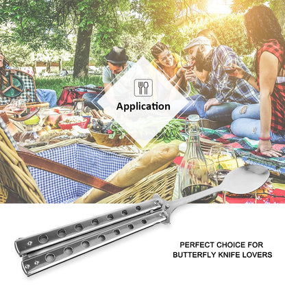 Butterfly Knife Folding Spoon Fork Balisong Training Spoon Fork Butterfly Knife Trainer Outdoor Camping Tableware Kitchen Tool