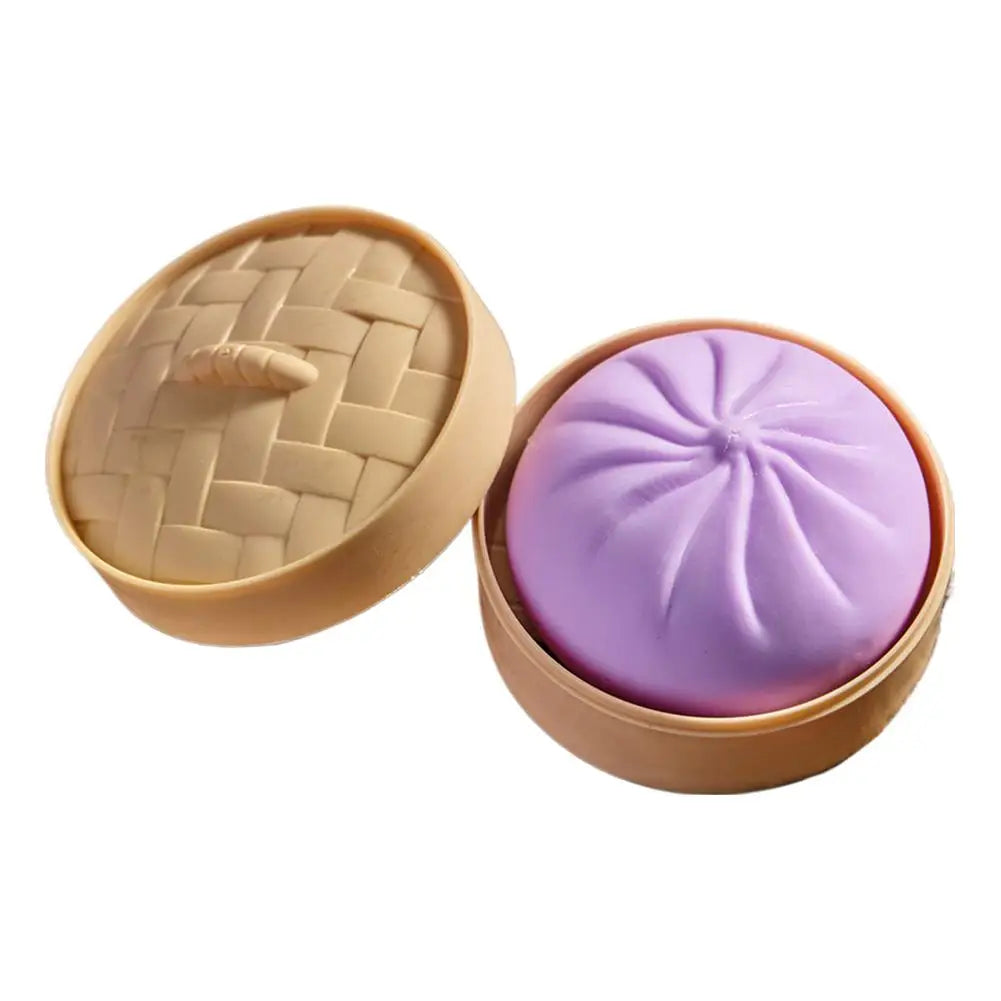 Colorful Dumpling Squishes Stress Balls Fidget Sensory Toys Simulation Food Squishies Bun With Steamer Dough Ball Gifts