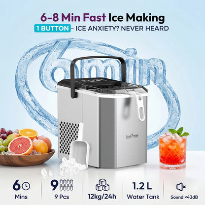 LOEFME 12kg/24h Electric Ice Maker Desktop Fully Automatic Bullet Ice Fast Ice Maker Machine Self-Cleaning Home Cafes Camping
