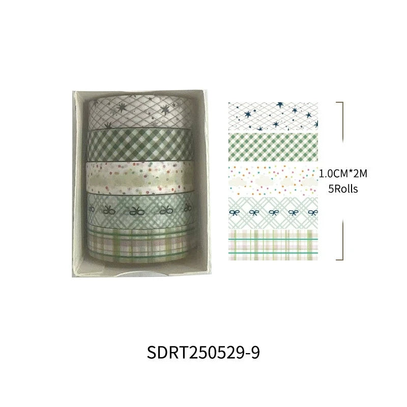 MINKYS 5pcs/set Basic Grid Star Decorative Tape Cute Cartoon Creative Washi Tape School Stationery