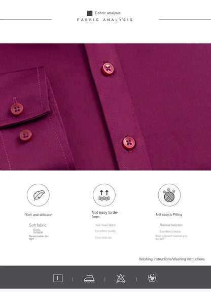 55-105KG Men's long sleeved elastic shirt, non ironing business dress, professional work attire, stand up collar shirt
