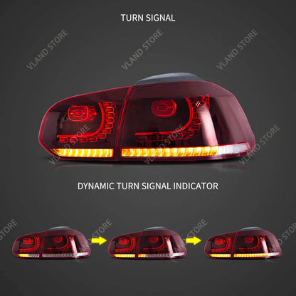08-14 Golf MK6 Hatchback VLAND LED Tail Lights E-Mark w/ Amber Sequential Turn Signal Rear Lamps Assembly Set of 2