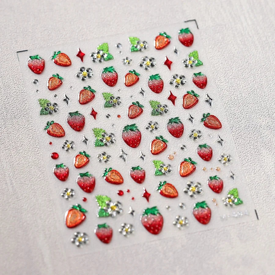 5D Pudding Jelly Dessert Fruit Cherry Pink Claw Print Bowknot Tie knot Love Heart Stars Nail Art Sticker Adhesive Manicure Decal