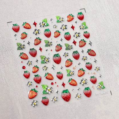 5D Pudding Jelly Dessert Fruit Cherry Pink Claw Print Bowknot Tie knot Love Heart Stars Nail Art Sticker Adhesive Manicure Decal