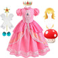 Peach Princess Costume with LED Color Light Toddler Birthday Game Role Play Dress Girl Halloween Festival Gown Pink Lace 4-8 Y